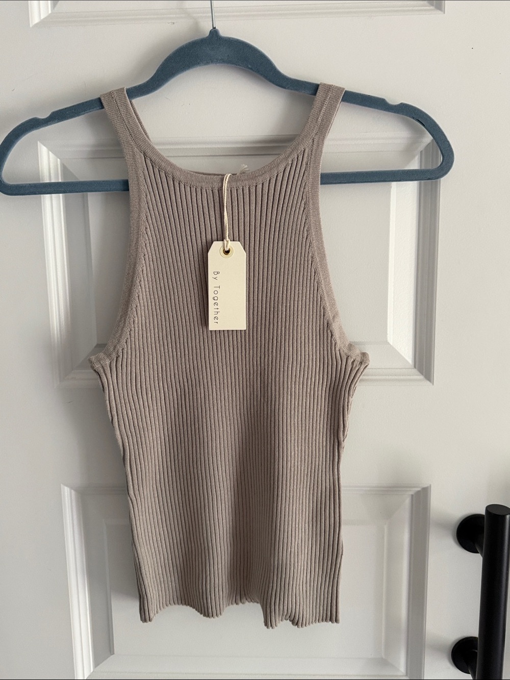 By Together Taupe Ribbed Racerback Tank medium - Picture 2 of 6